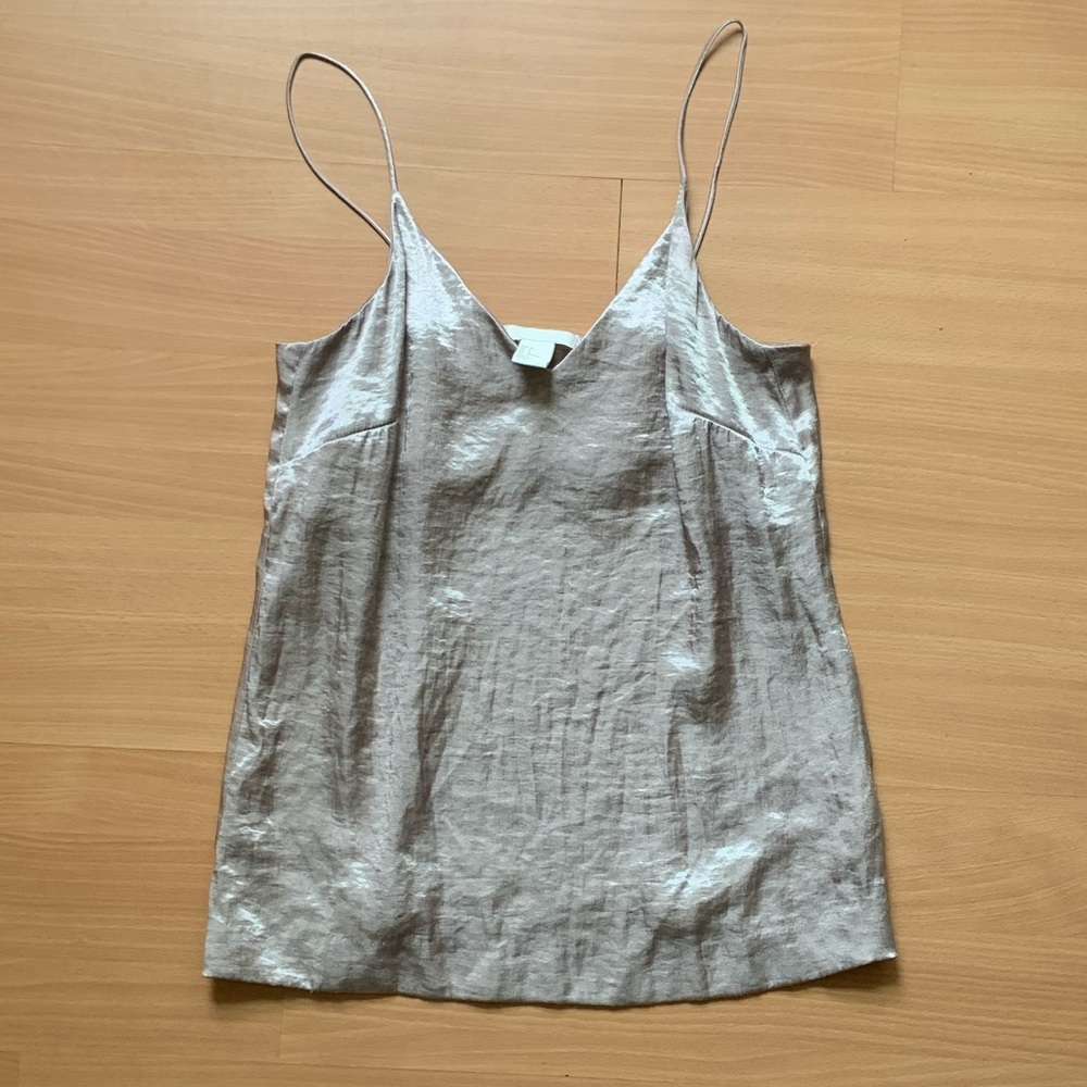 H&M Silver Greige Silky Strappy Camisole Tank Top